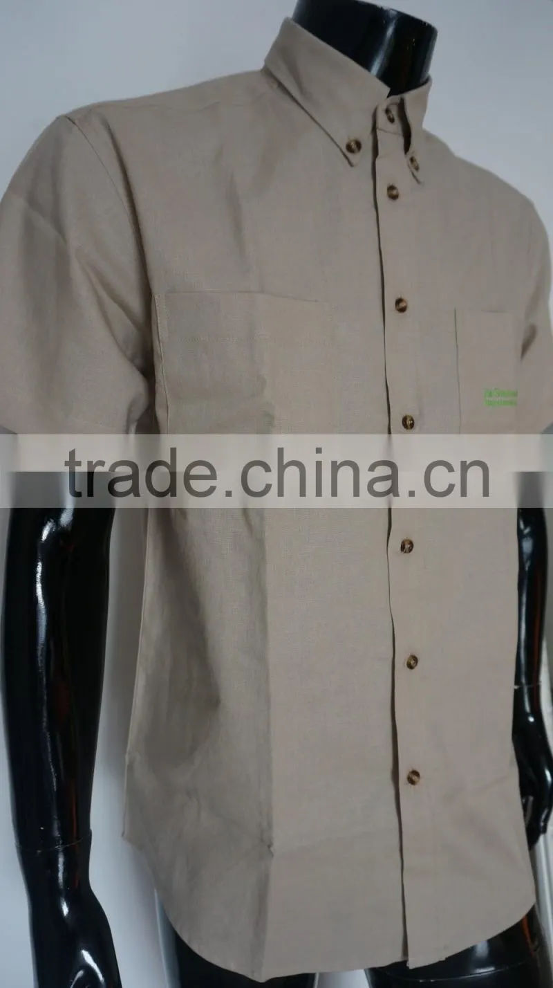 2017 OEM design cotton&linen men's short sleeve shirt