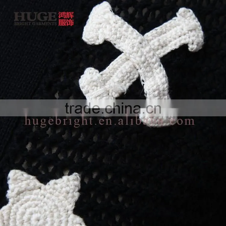 100% Cotton Hand Crocheted Sweater Black Womens Crop Top