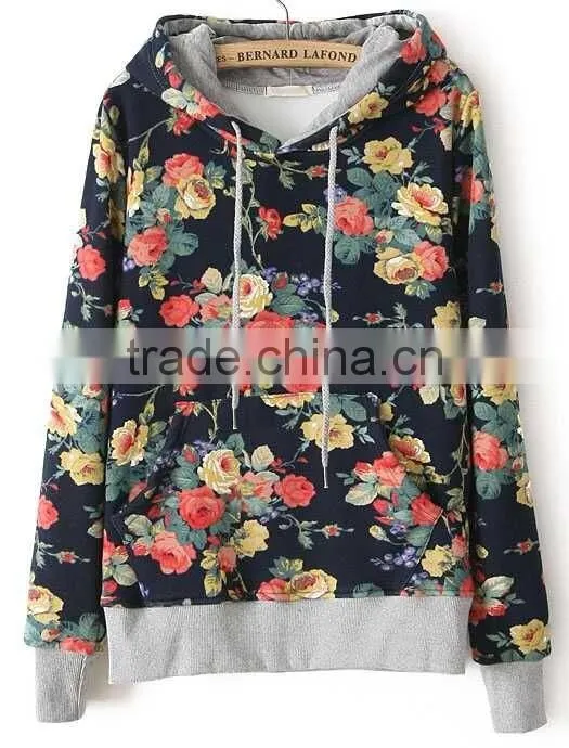 Fashionable flower patch color printed hoody design cheap Women wholesale crane sportswear