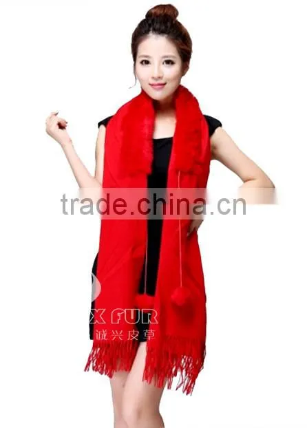 CX-B-P-34C Fur Trimmed Cape Fashion Cashmere Scarf