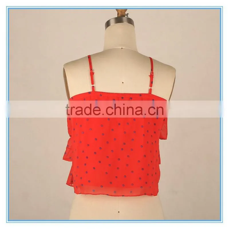 Spaghetti Latest Design Girls Crop Top With 3 Layers Ruffles