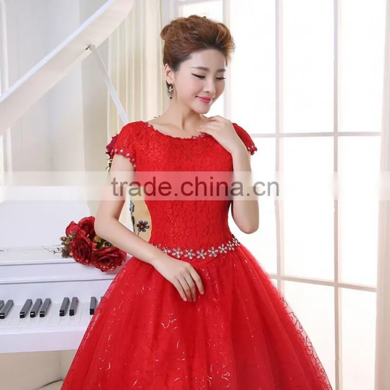 V neck cap sleeve long trail ball gown 2017 wedding dresses