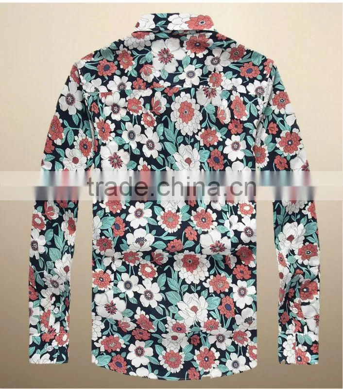 100%Cotton 2014 latest mens casual dress (Floral Fabric)