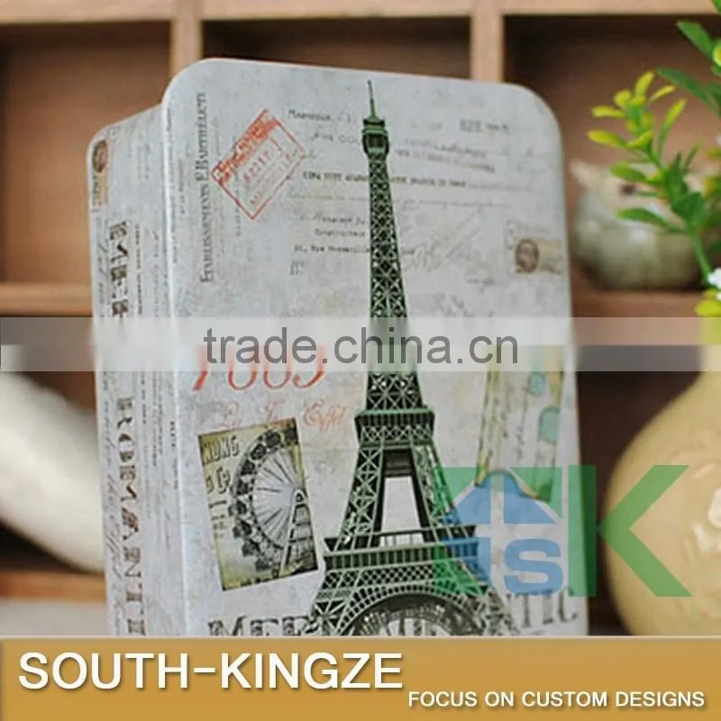 London Colorful Printing Post Card Storage Square Cubid Shape Iron Box