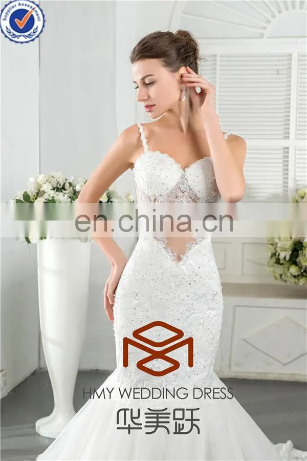 Alibaba HMY-S159 Real Model Customized Sexy Jerset Knit Back See through Corset Lace Bodice Mermaid Wedding Dress 2015