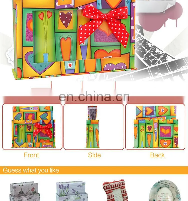 Fancy colorful wholesale family photo album,wedding photo album with photo frame box