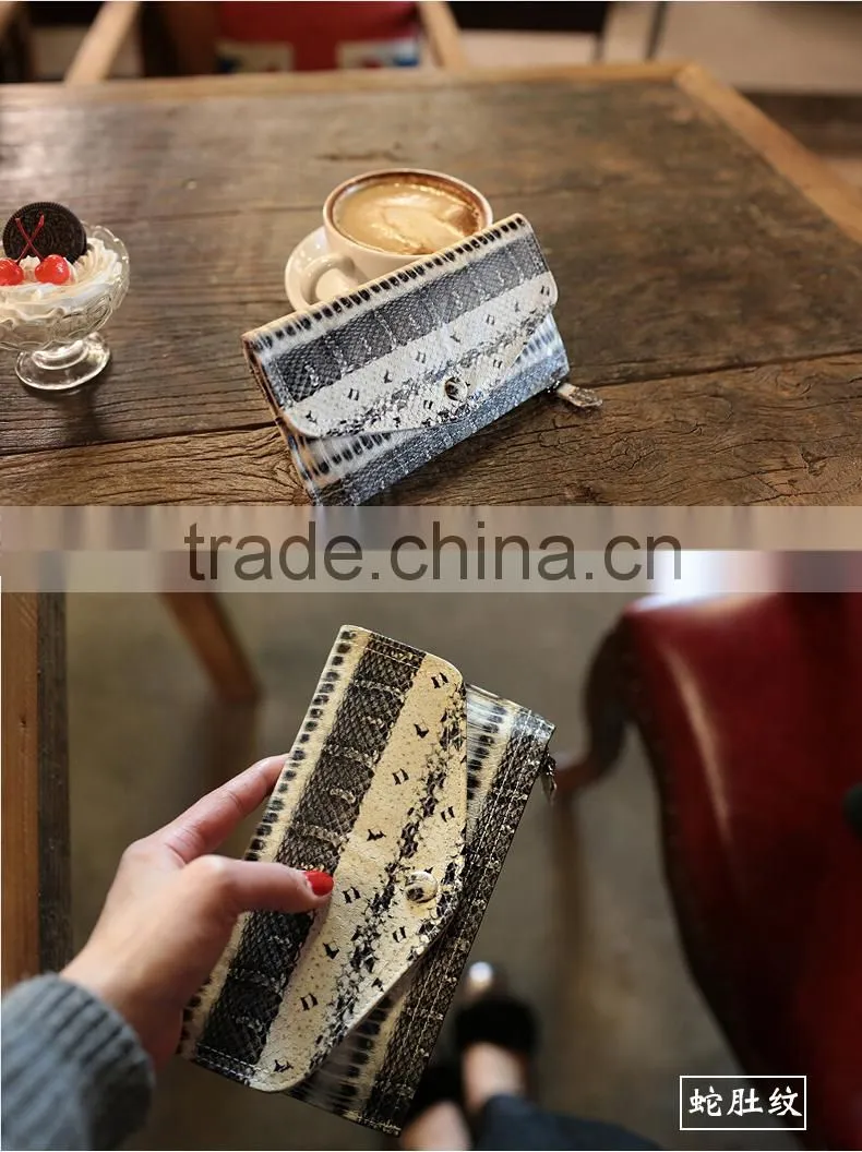 luxury genuine snake skin leather cow leather ladies bifold clutch wallet cheque book holder wallet