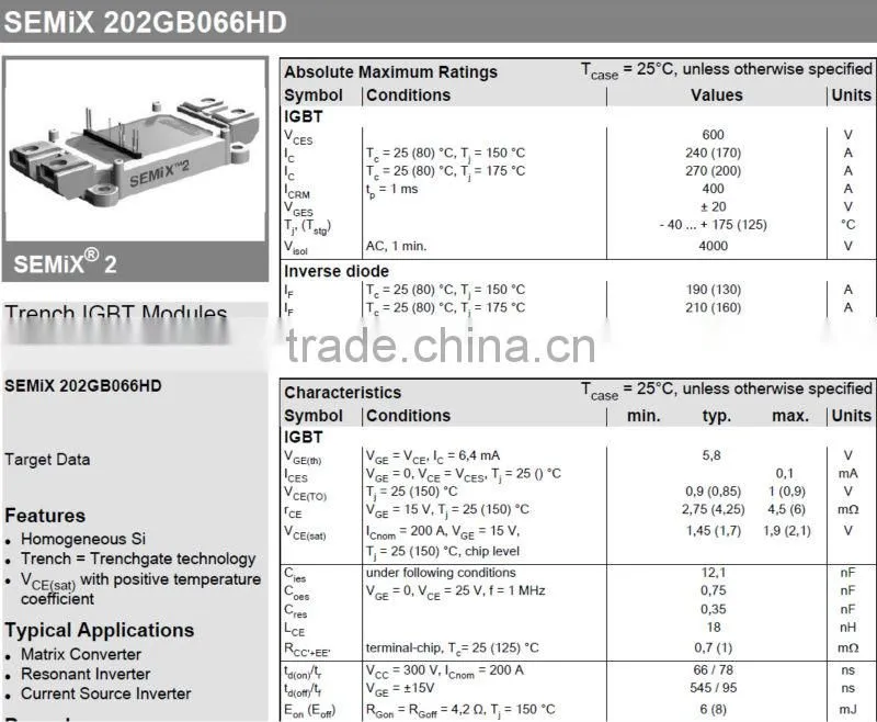 IGBT SEMIKON MODULE SEMIX202GB066HD