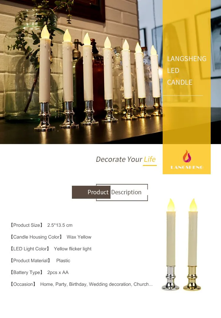 Professional Factory Supply Led Flameless Battery Long Household Electric Light Taper Candles
