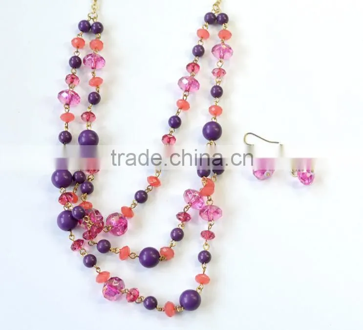 Fashion jewelry cheapest crystals two layers long necklace set national sweater necklace set