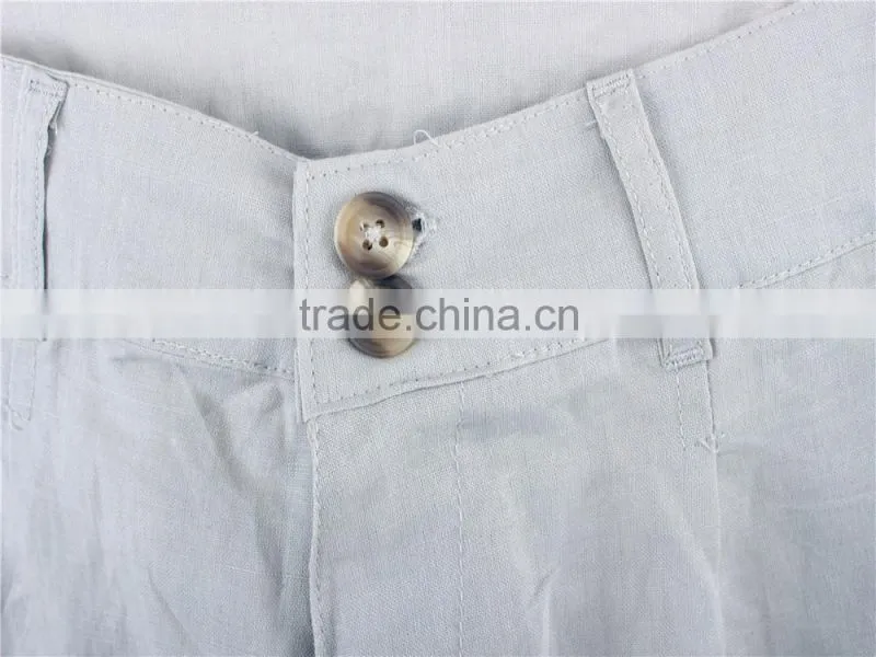 Lady fashion and cheap cotton/linen stock clothing China shorts
