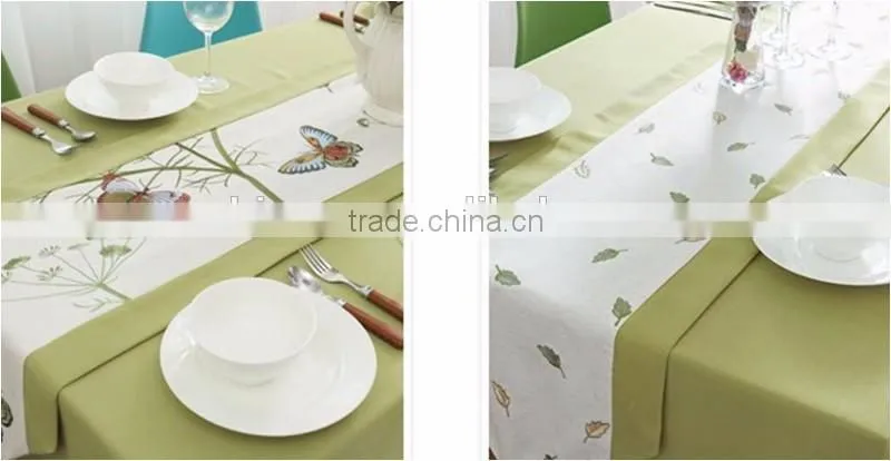 customized size pastoralism style lovely butterfulies leaves fabric embroidery table runners