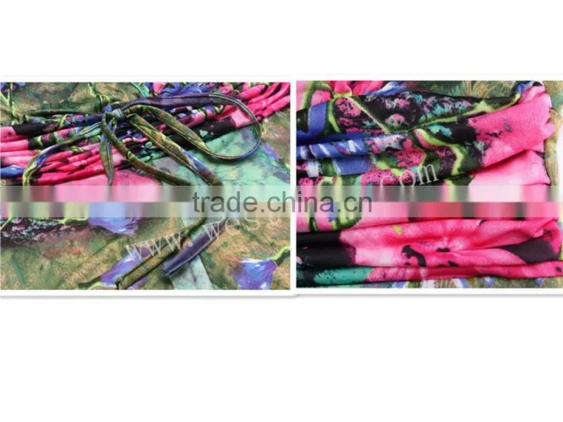 V Neck Flower Printed Fabric Patterns Lady Dress