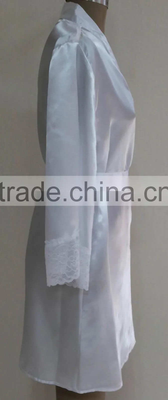 comfortable women white satin lace robe