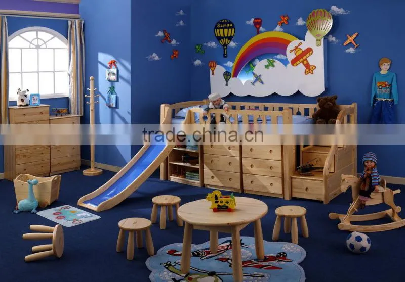Boy's room kids solid bunk bed with slide,bunk bed with staircase#SP-C102C