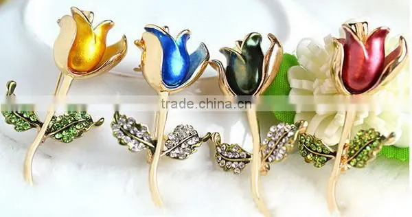 2015 newest dry painting decorative crystal flower rose brooch