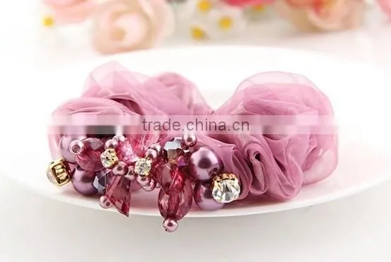 High-end hair headwear Soft double color bead curtain rose hair rope hair bands Elastic