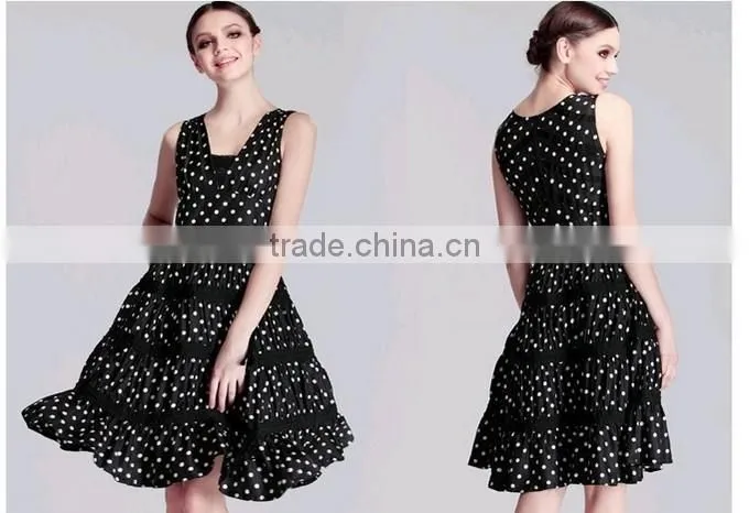 2015 Make in China Cake Layer Polka Dot Printed Women Dresses Fashion