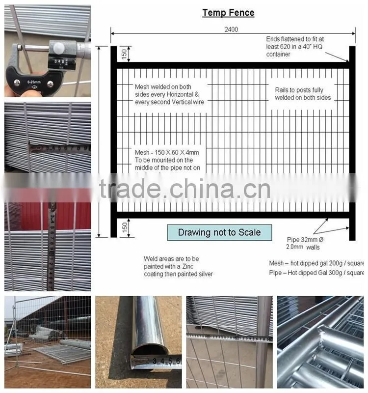 Australia standard construction hot dipped galvanized steel tube welded temp fence