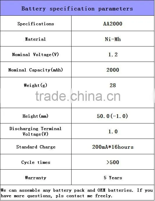 AA 2000mAh 1.2 V Quanlity Rechargeable Battery NI-MH 1.2V Rechargeable 2A Battery Baterias Bateria