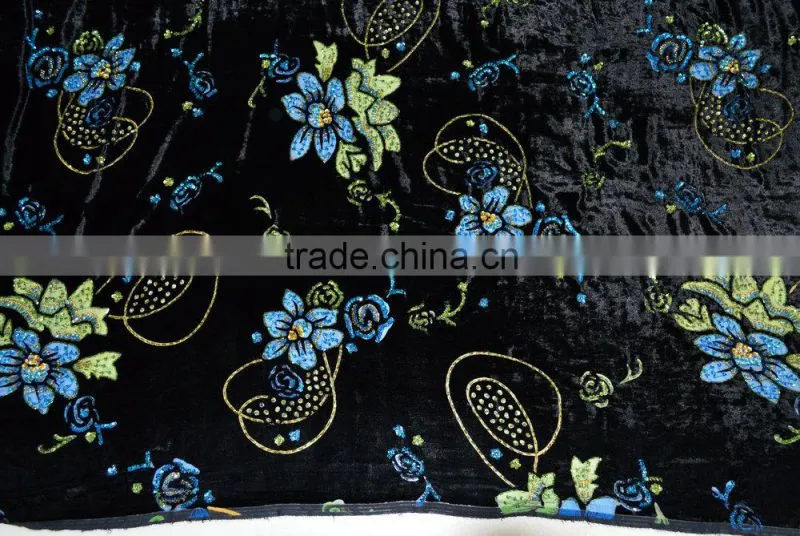 Elegant style high quality flower embroidery velvet lace fabrics wholesale