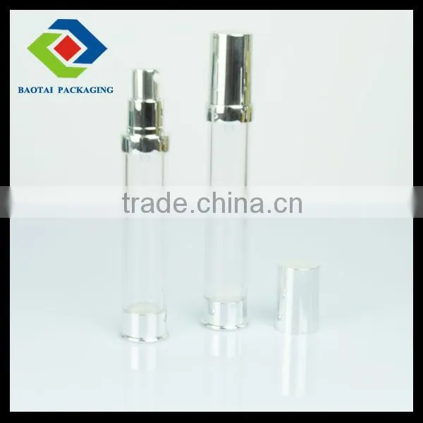 Top Grade 15ml Shiny Sliver Empty Cosmetic Airless Pump Bottle Spray Head