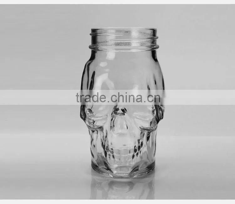 machine made Skull Mason Jar with Lid and Straw