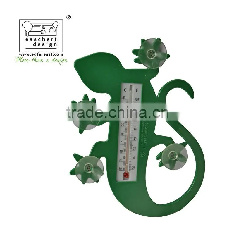 designed hand painted lizard shape plastic outdoor window thermometer
