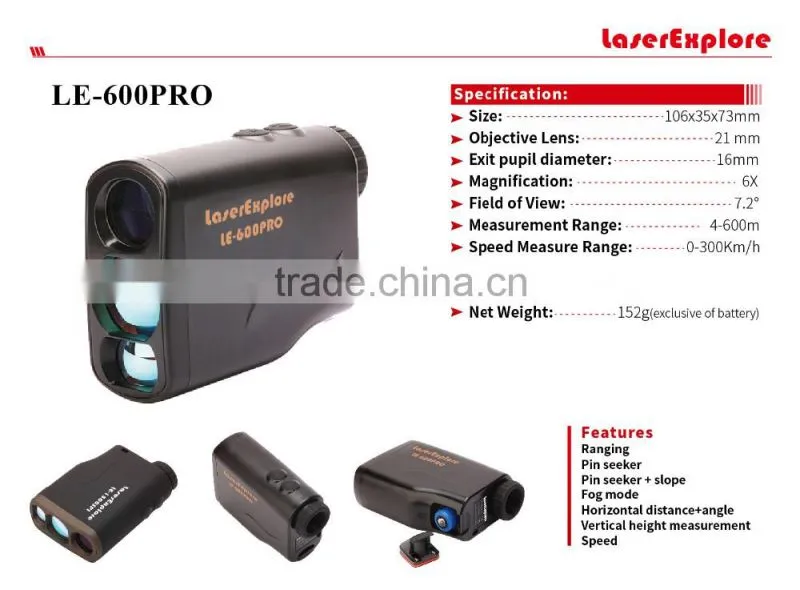 LaserExplore hand held digital OEM laser rangefinder /laser distance meter 600m/hunting and golf