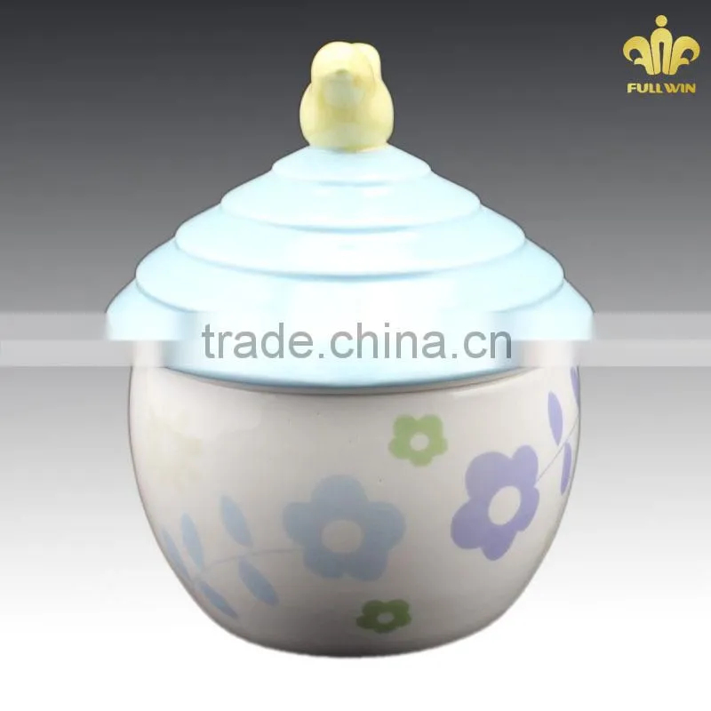 easter holiday ceramic jars with lids with bird decoraton