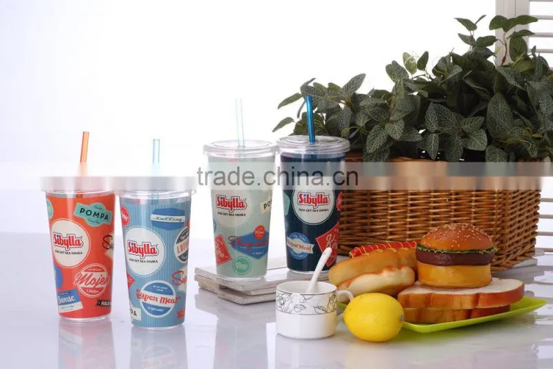 Eco-friendly 24OZ Plastic Juice Tumbler With Straw
