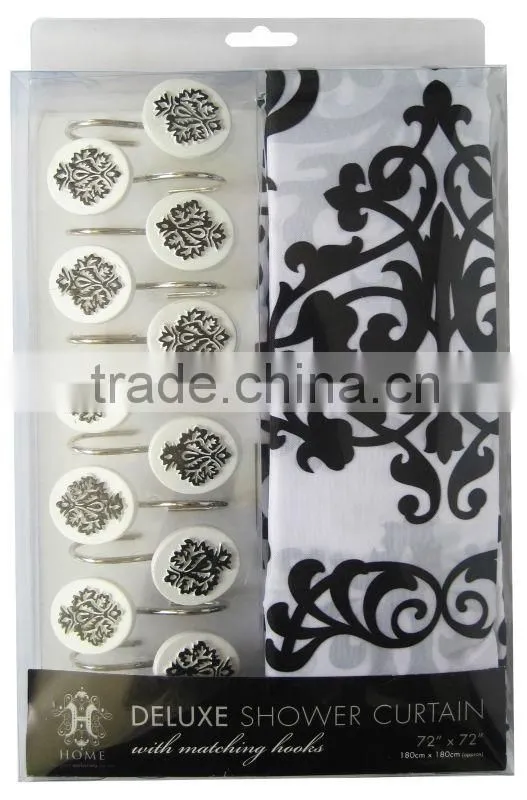 plant design polyester shower curtain with resin hooks