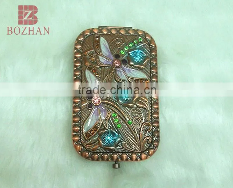 Good sale cosmetic rhinestone mirror/antique rhinestone promotional gift pocket mirror