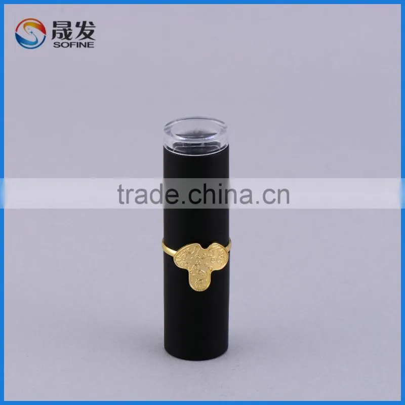 Durable elegant black plastic empty lipstick tube container for cosmetic makeup