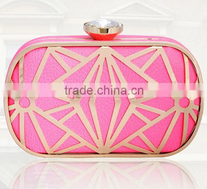 2014 leather with metal hollow evening bags fashion clutch Evening Bag