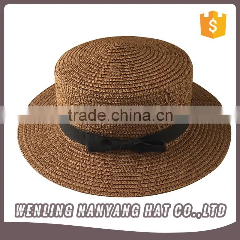 Stylish Flat Top Strawhat Ladies Hat Paper Hat Bow Lady Sun Hat Visor Cap