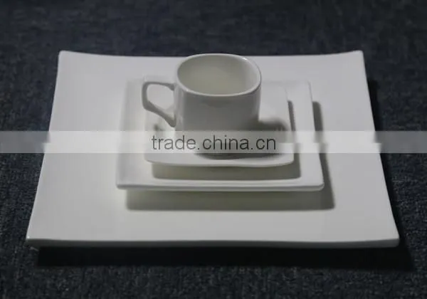 Restaurant Hotel Pure White Porcelain Square Plates Bowls Dinner Sets