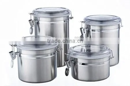 Stainless Steel Clear Top Can Jar Stackable Herbs Spice canister with clamp