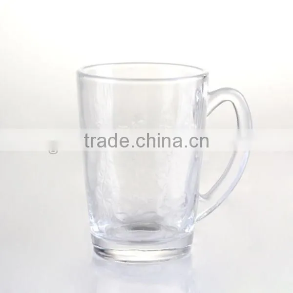Machine Made Carved Glass Beer Cup with Handle
