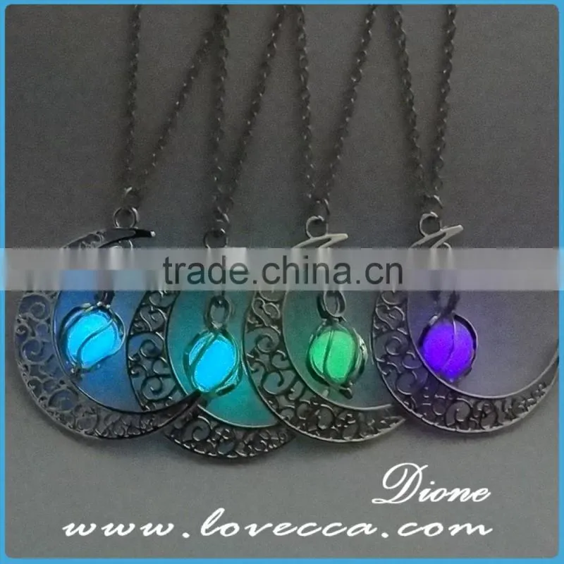 Gift for her Glow in the Dark Necklace,Lunar Moon Pendant,Crescent Moon Necklace