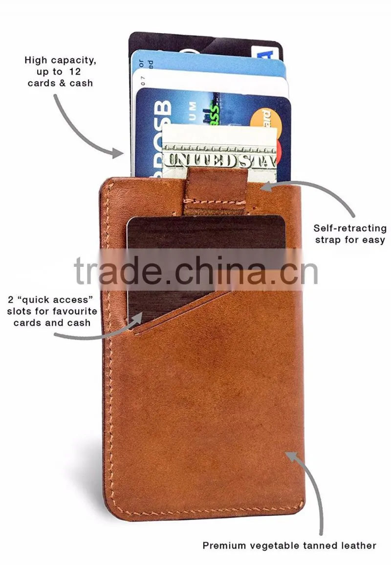 real leather Slim Front Pocket Minimalist Wallet money clip Card Holder