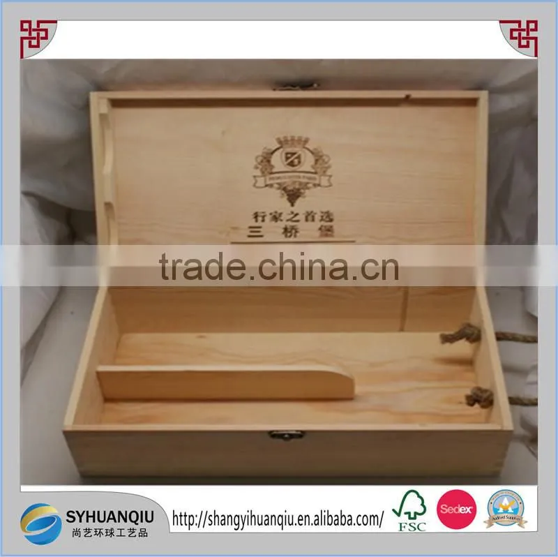 2 bottles vintage wooden wine gift box with hinged for wholesale CN