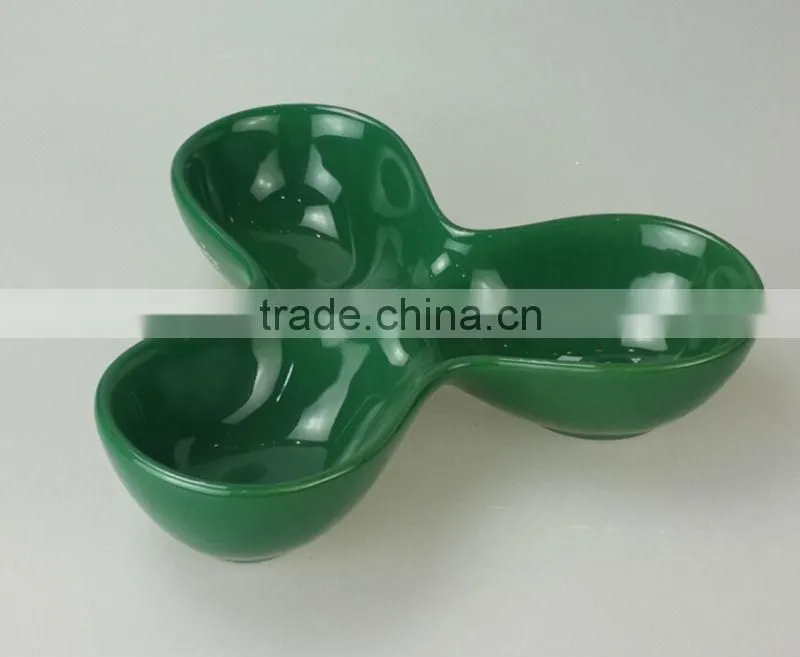 8inch Ceramic green promotion cheap dessert divided dish