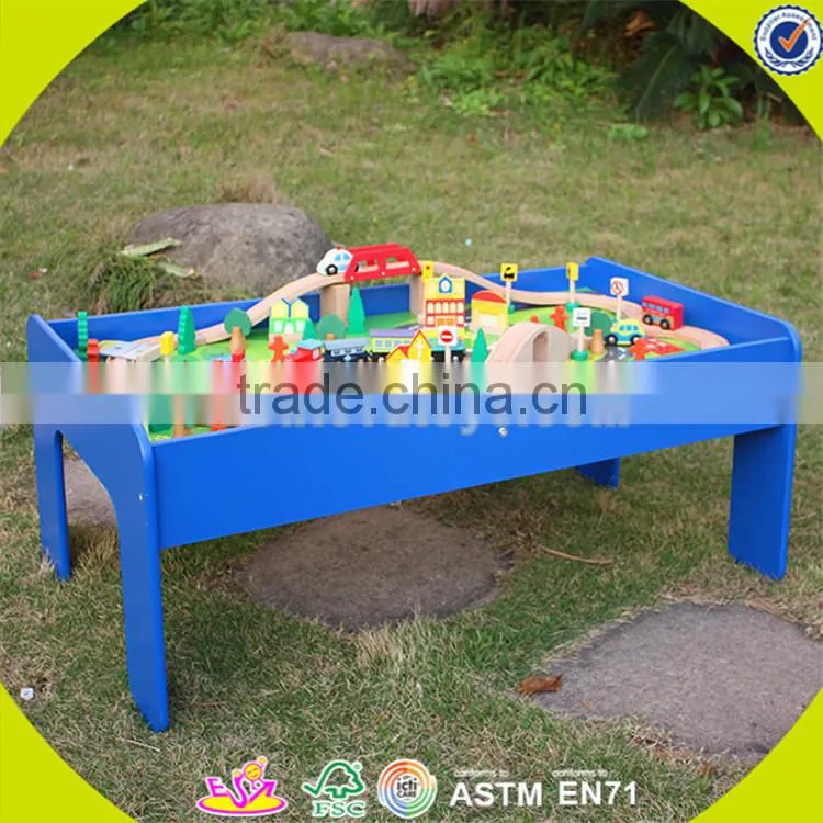 Wholesale arrival wooden railway train toy fashion wooden railway train set roller coaster track table toy W04C009A