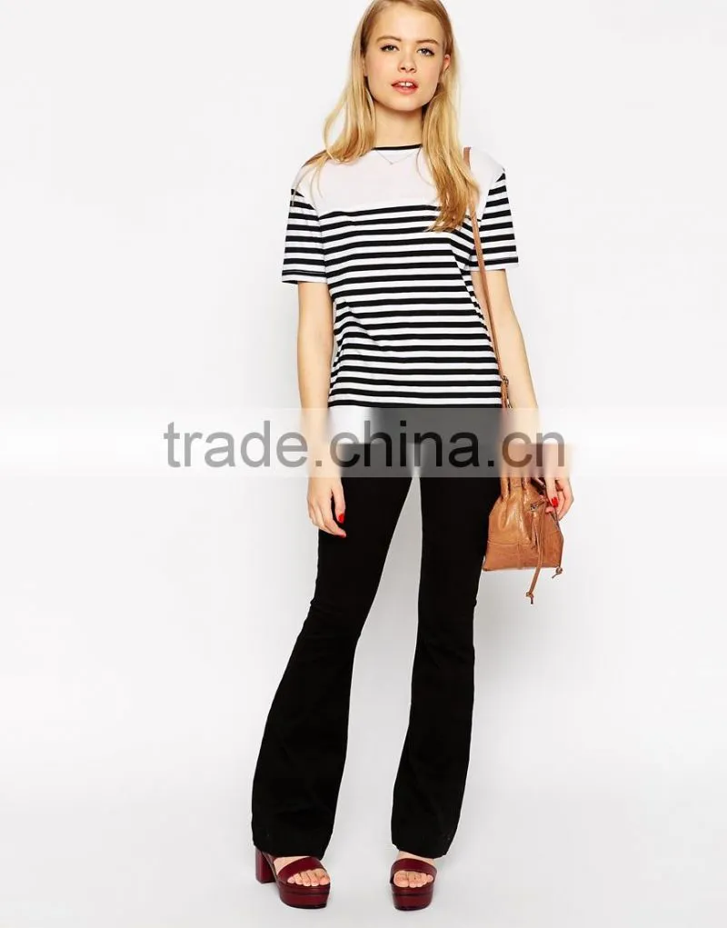 Latest arrival Slash neckline top in Stripe With Woven Panels