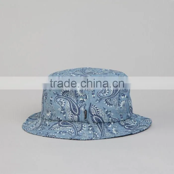 Mens bucket hat high quality blue folding fishing fashion custom print bucket hat