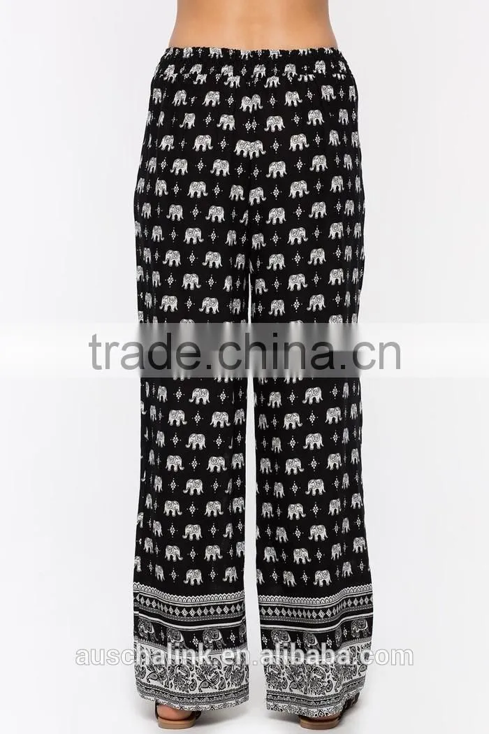 2017 summer lady custom animal print light weight pants hotsale