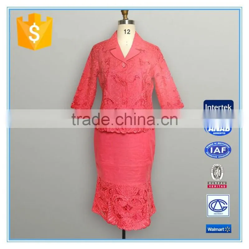 Ladies Formal Office Red Suits Pictures Embroidery Designs 2 Pieces Suits