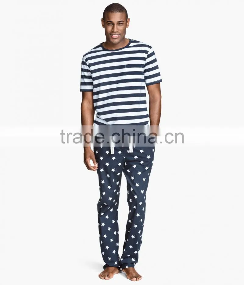 stripe short sleeves top and star printed pants adult pyjamas