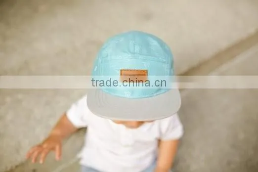 custom kids design baby blue Cartoon 5 panel cap for children